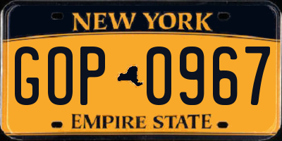 NY license plate GOP0967