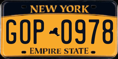 NY license plate GOP0978