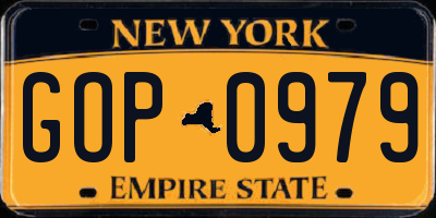 NY license plate GOP0979