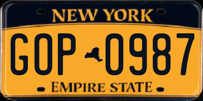 NY license plate GOP0987