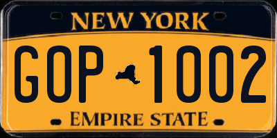 NY license plate GOP1002