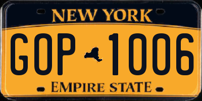NY license plate GOP1006