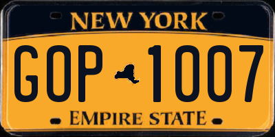 NY license plate GOP1007