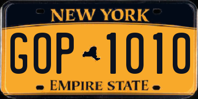 NY license plate GOP1010