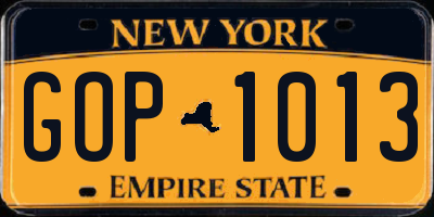 NY license plate GOP1013