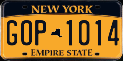 NY license plate GOP1014