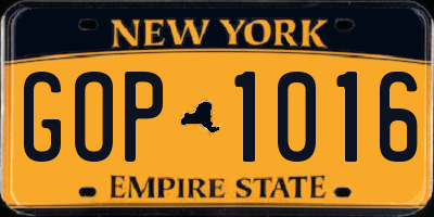NY license plate GOP1016