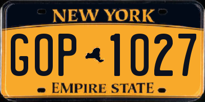 NY license plate GOP1027