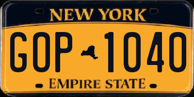 NY license plate GOP1040