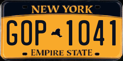 NY license plate GOP1041