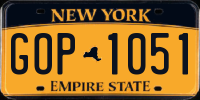 NY license plate GOP1051