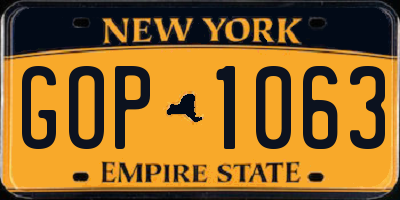 NY license plate GOP1063
