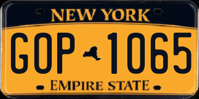 NY license plate GOP1065