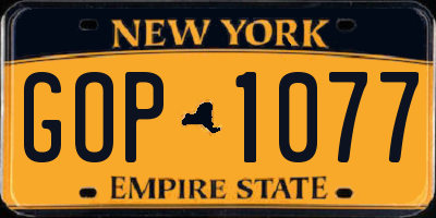 NY license plate GOP1077