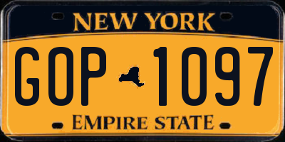 NY license plate GOP1097
