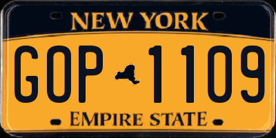 NY license plate GOP1109