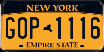 NY license plate GOP1116