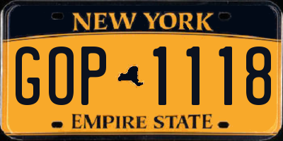 NY license plate GOP1118