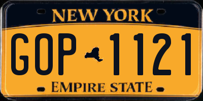 NY license plate GOP1121