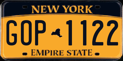 NY license plate GOP1122