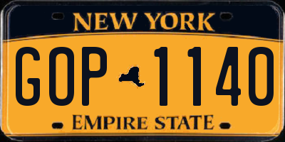 NY license plate GOP1140