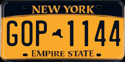 NY license plate GOP1144