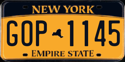 NY license plate GOP1145