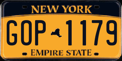 NY license plate GOP1179