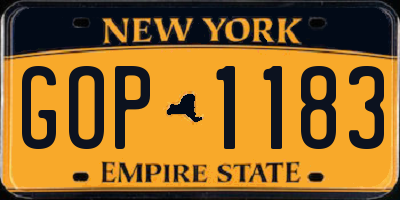 NY license plate GOP1183