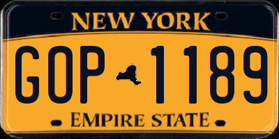 NY license plate GOP1189