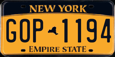 NY license plate GOP1194