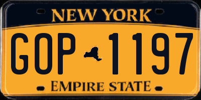 NY license plate GOP1197