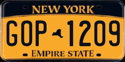 NY license plate GOP1209
