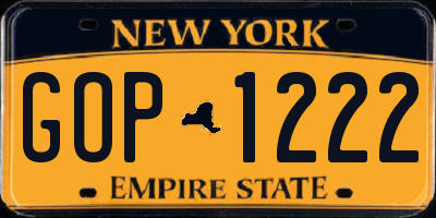 NY license plate GOP1222