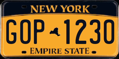 NY license plate GOP1230
