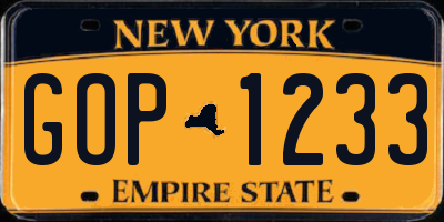 NY license plate GOP1233