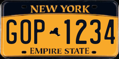 NY license plate GOP1234