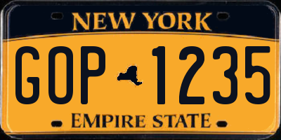 NY license plate GOP1235