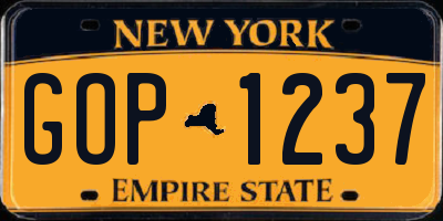 NY license plate GOP1237
