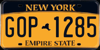 NY license plate GOP1285