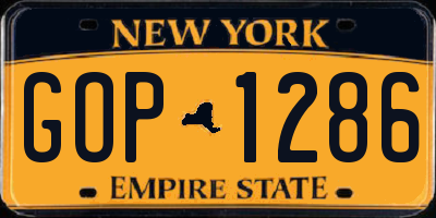 NY license plate GOP1286