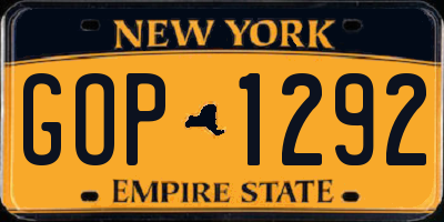NY license plate GOP1292