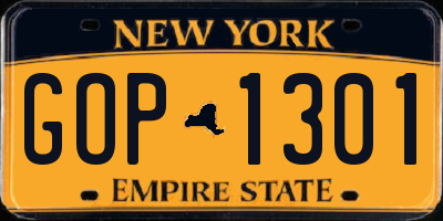 NY license plate GOP1301