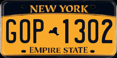 NY license plate GOP1302