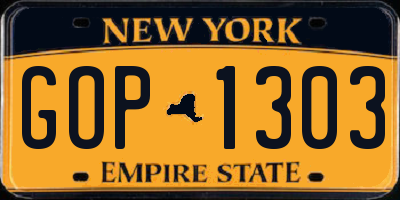 NY license plate GOP1303