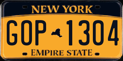 NY license plate GOP1304