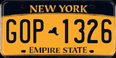 NY license plate GOP1326