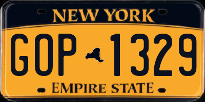 NY license plate GOP1329