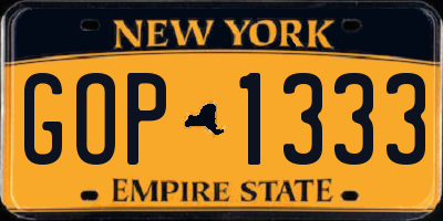 NY license plate GOP1333