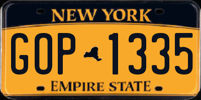 NY license plate GOP1335